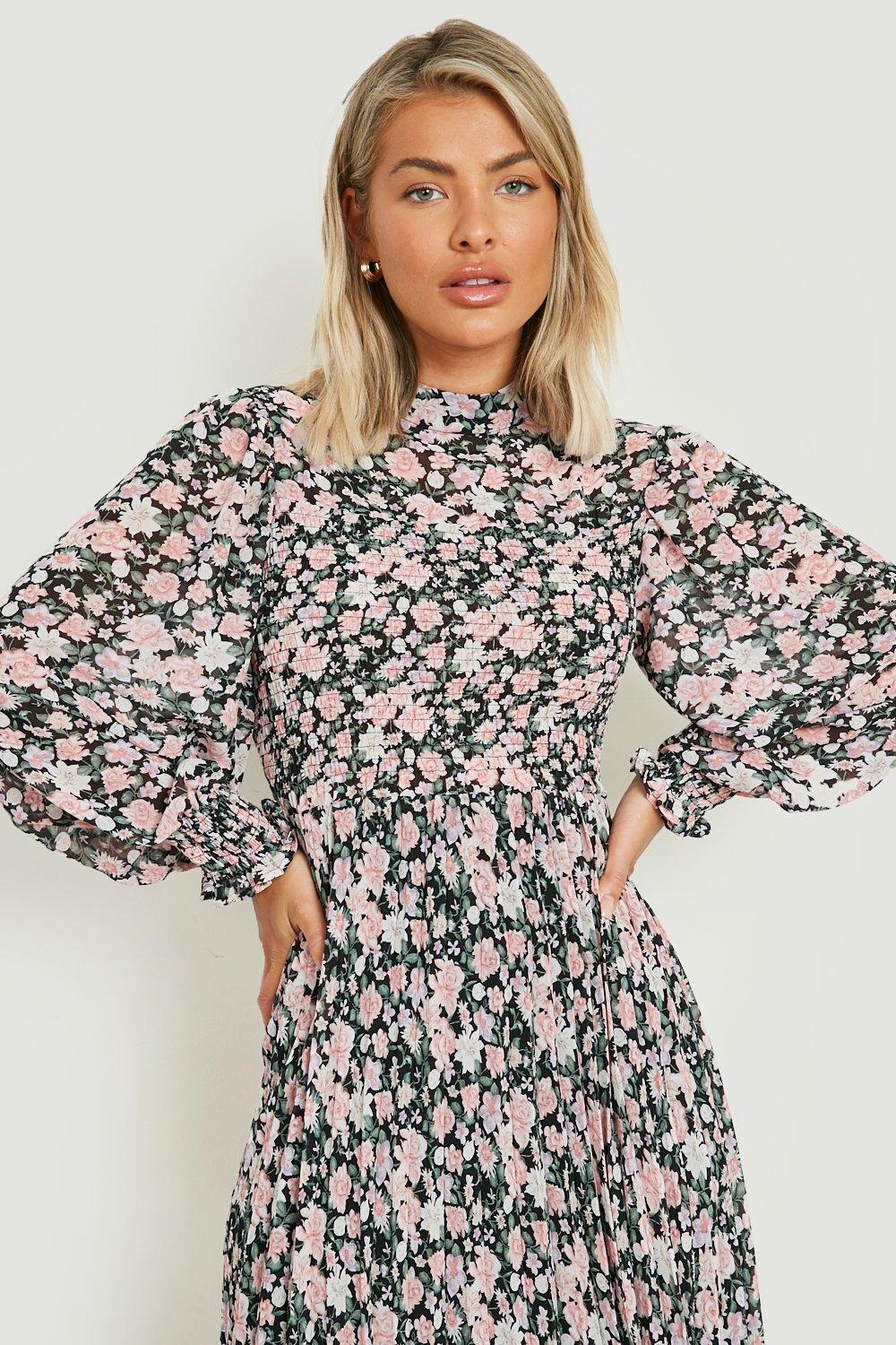 High neck hotsell black floral dress