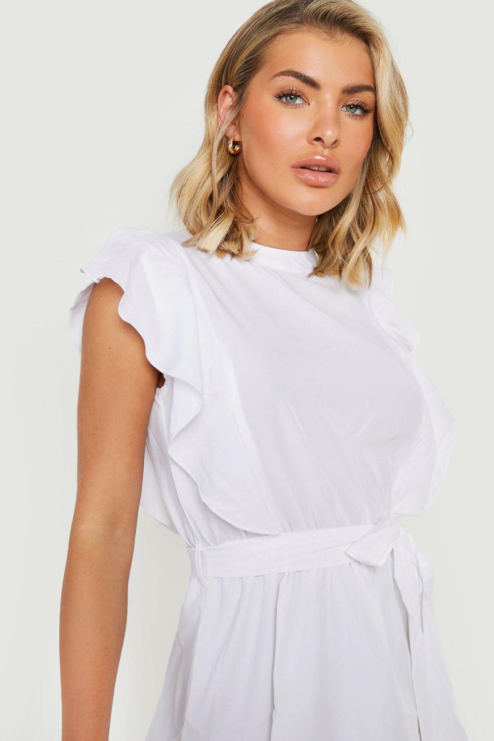 High Neck Frill Detail Dress boohoo FI