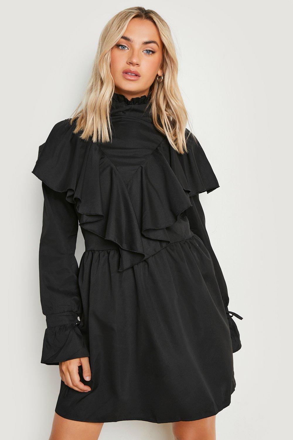 Black ruffle shirt store dress