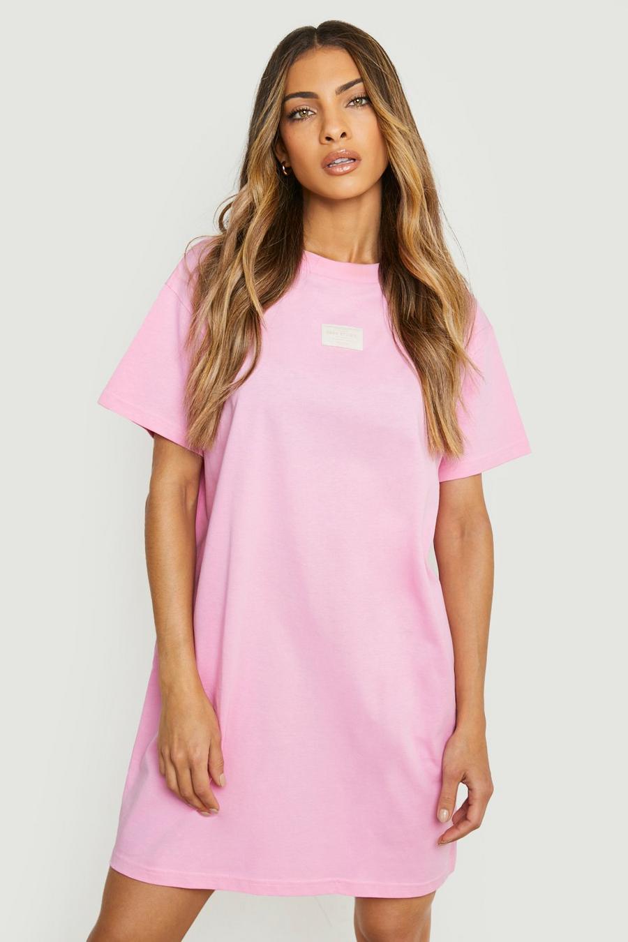 Bright pink Embroidered Oversized T-shirt Dress