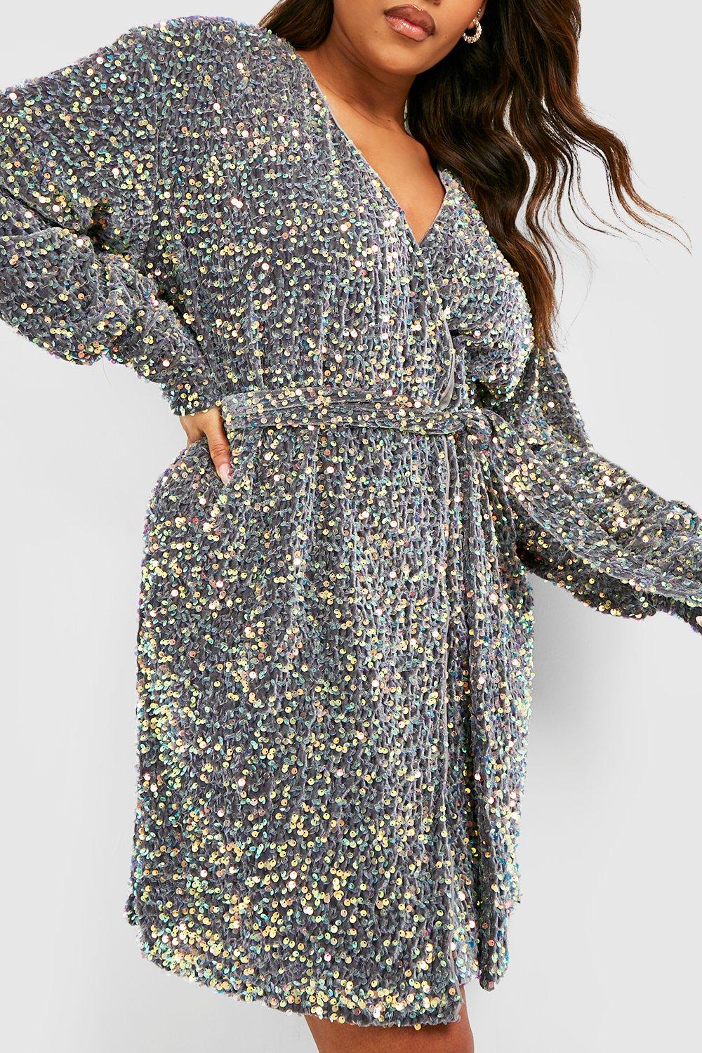 Boohoo sequin wrap dress hotsell