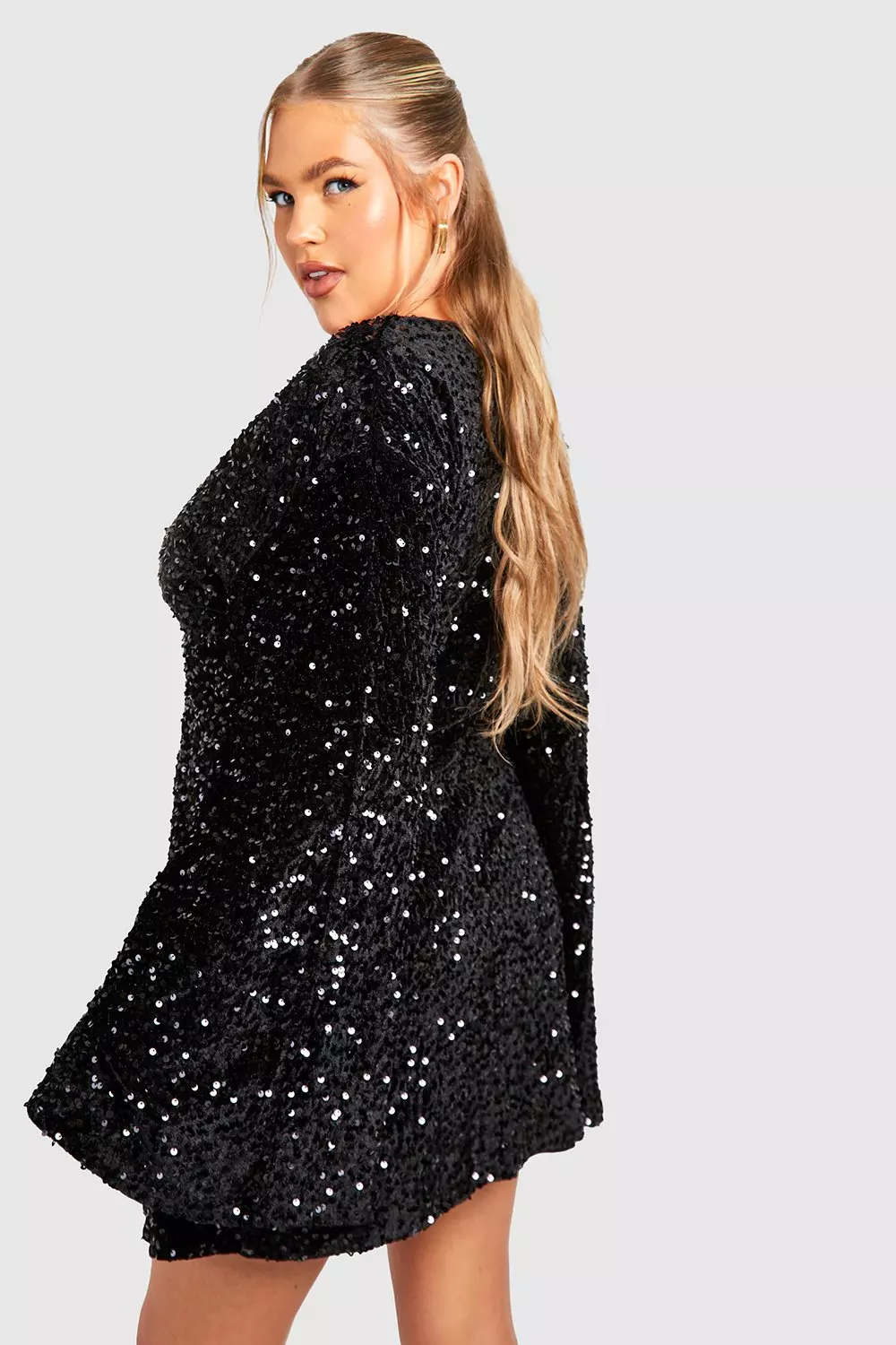 Black Plus Sequin Velvet Twist Front Dress alternative image