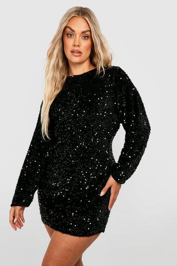 Black Plus Sequin Batwing Shift Dress