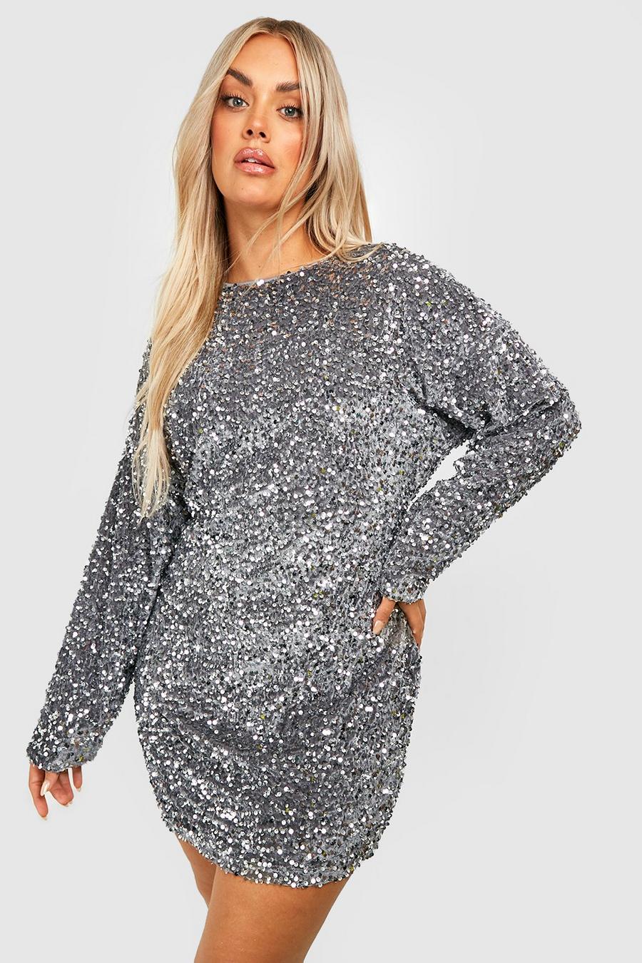 Silver Plus Sequin Batwing Shift Dress image number 1
