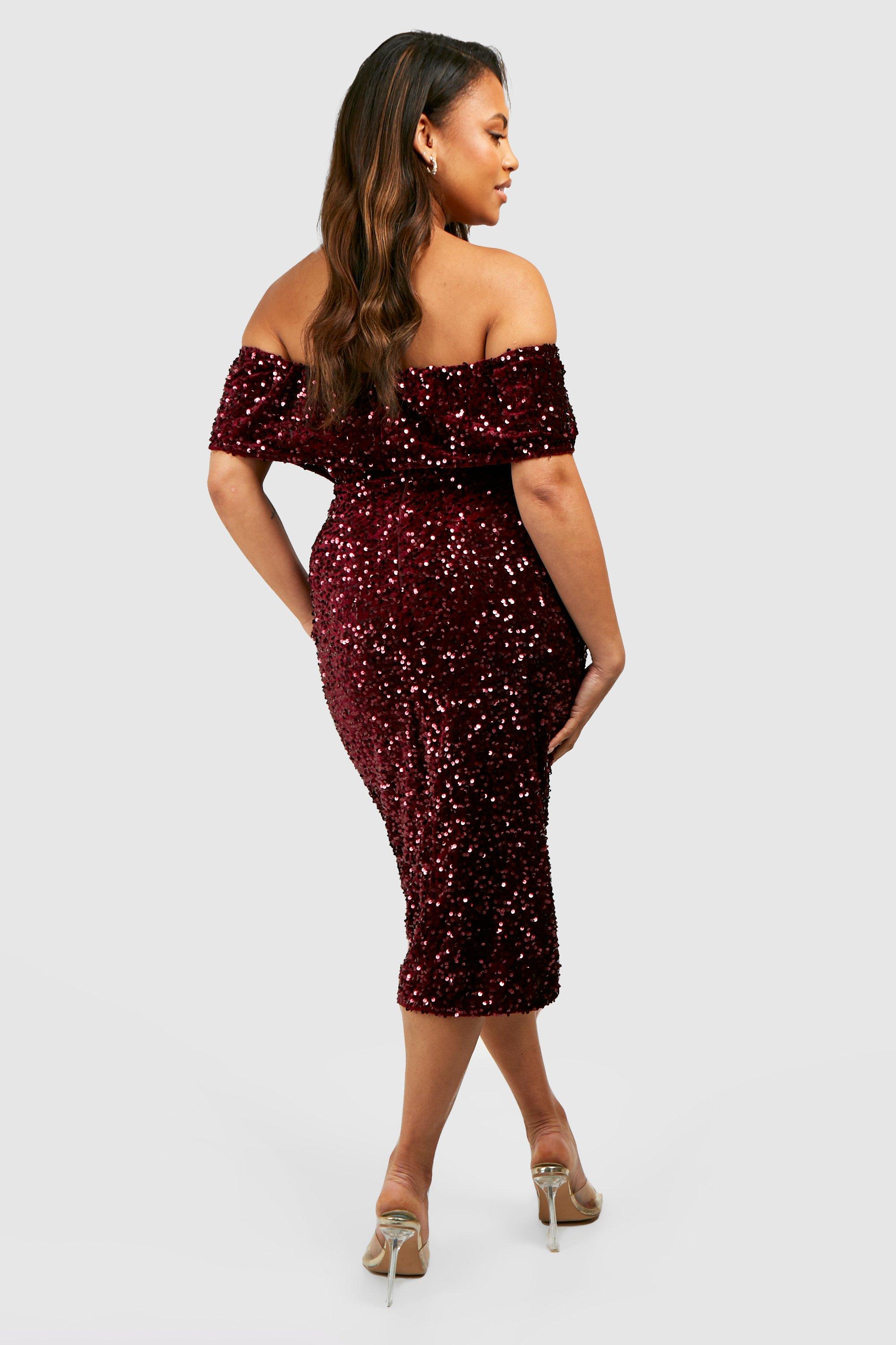 Plus Sequin Off The Shoulder Wrap Midi Dress