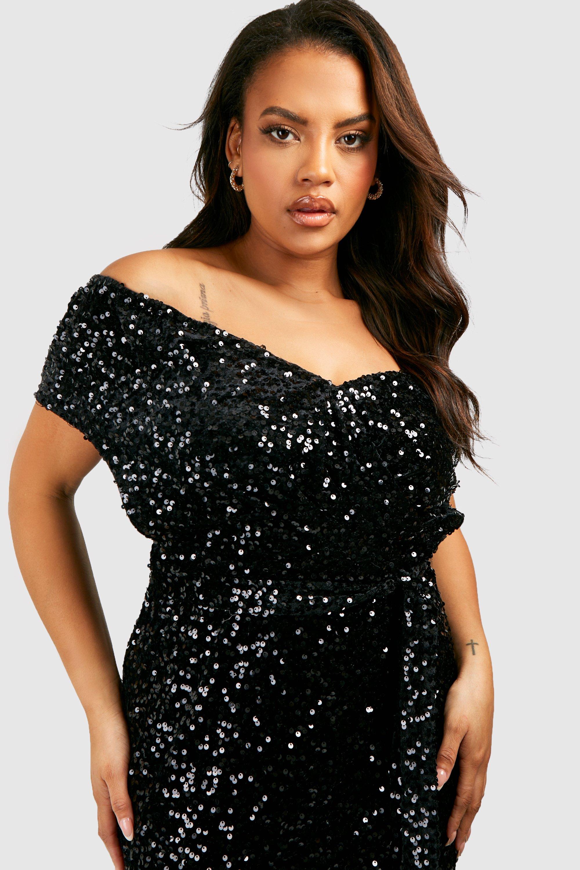 Boohoo plus off clearance the shoulder wrap dress