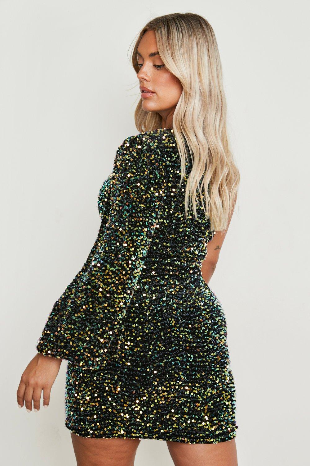 Plus Sequin Cut Out One Shoulder Dress