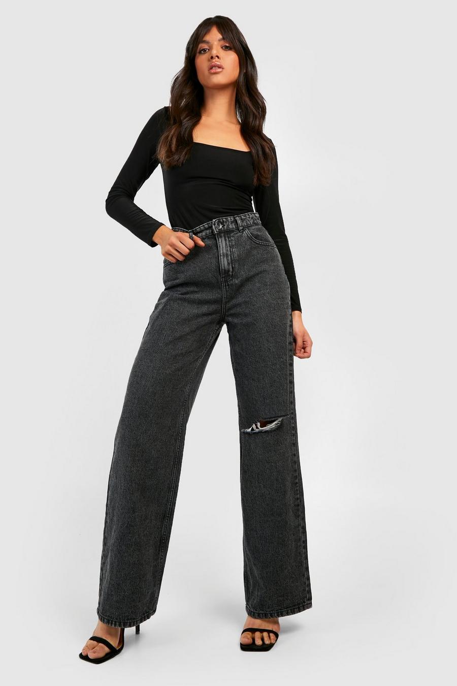 Jeans a zampa a vita alta modellanti sul retro con spacco sul fondo, Black negro