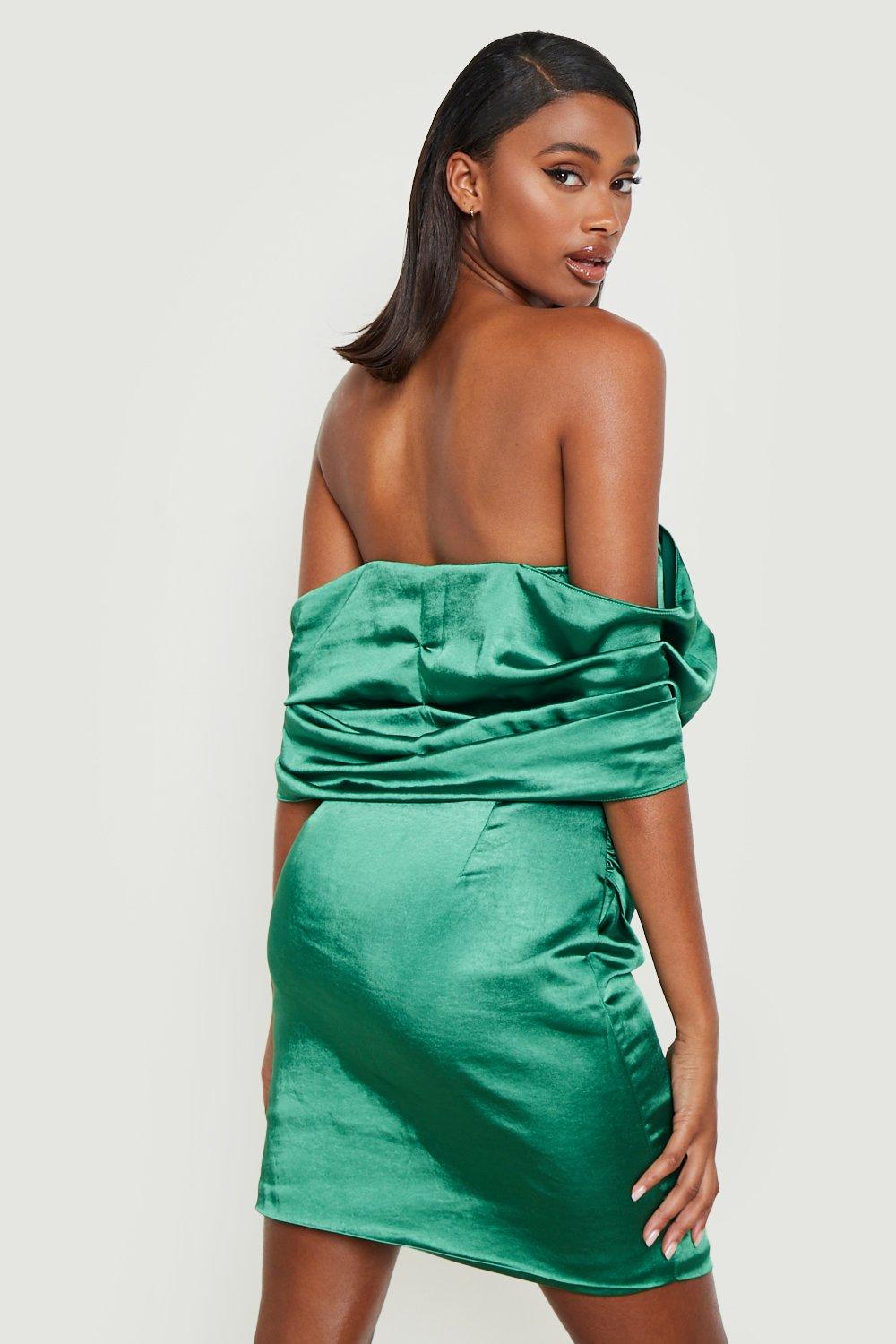 Green satin bodycon store dress