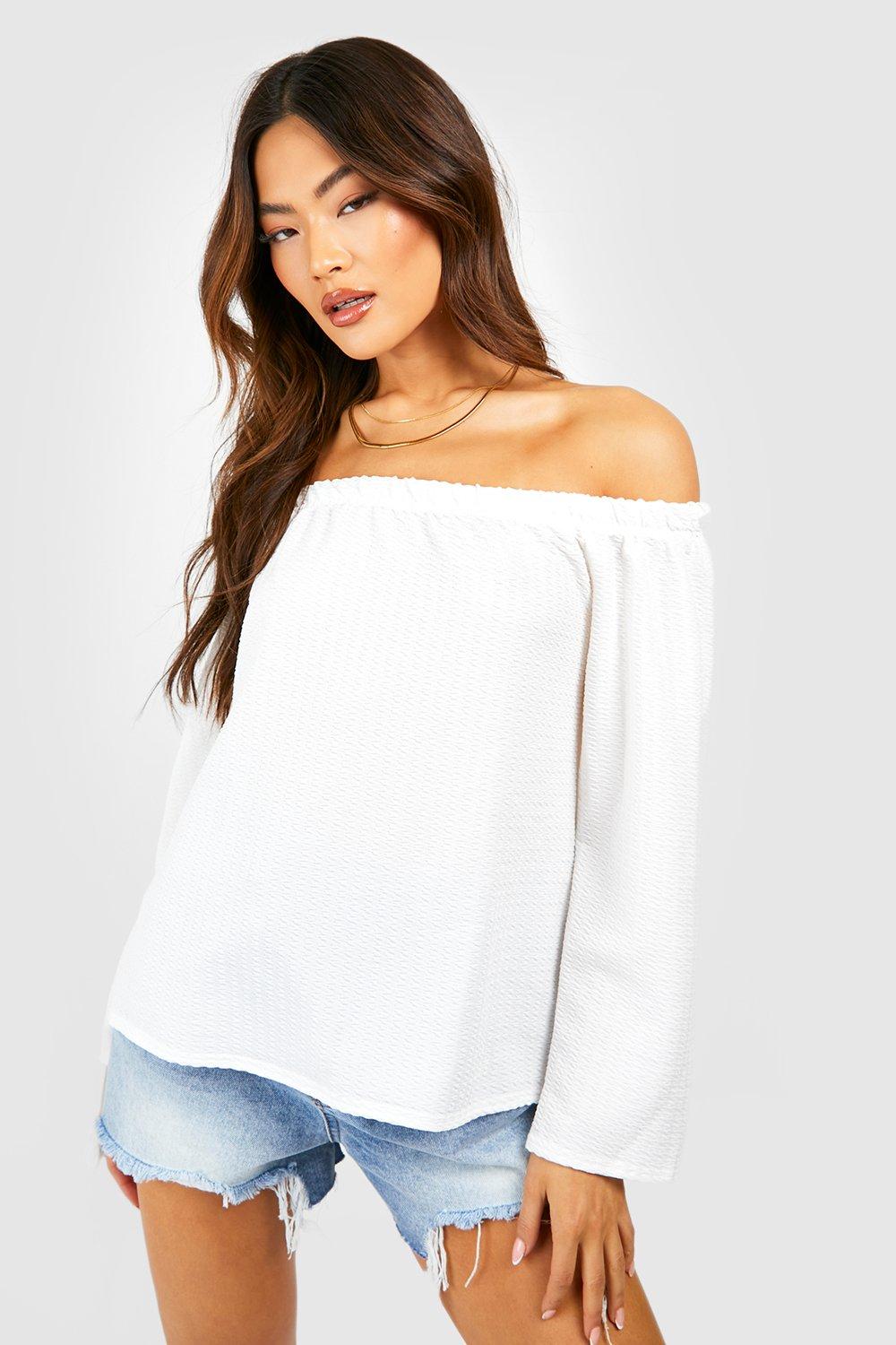 Ve Bardot Crinkle Long Sleeve Top boohoo NO