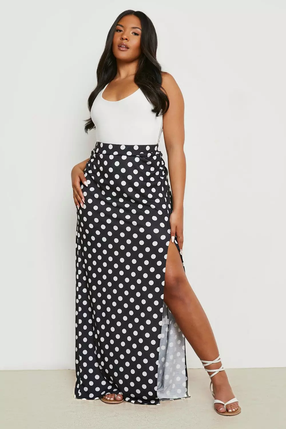 Black and white polka 2025 dot skirt plus size