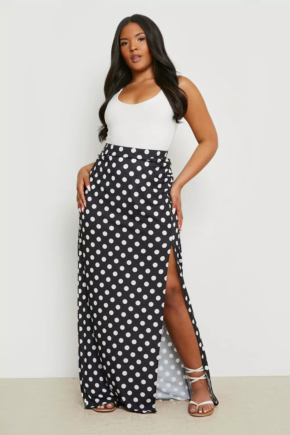 Black and white 2024 polka dot maxi skirt