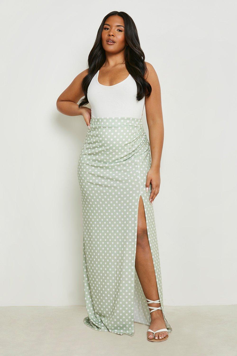 Plus size polka dot maxi skirt best sale