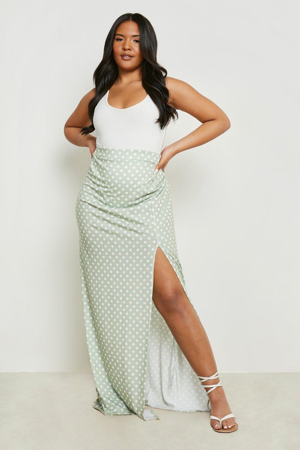 Green polka dot maxi skirt hotsell