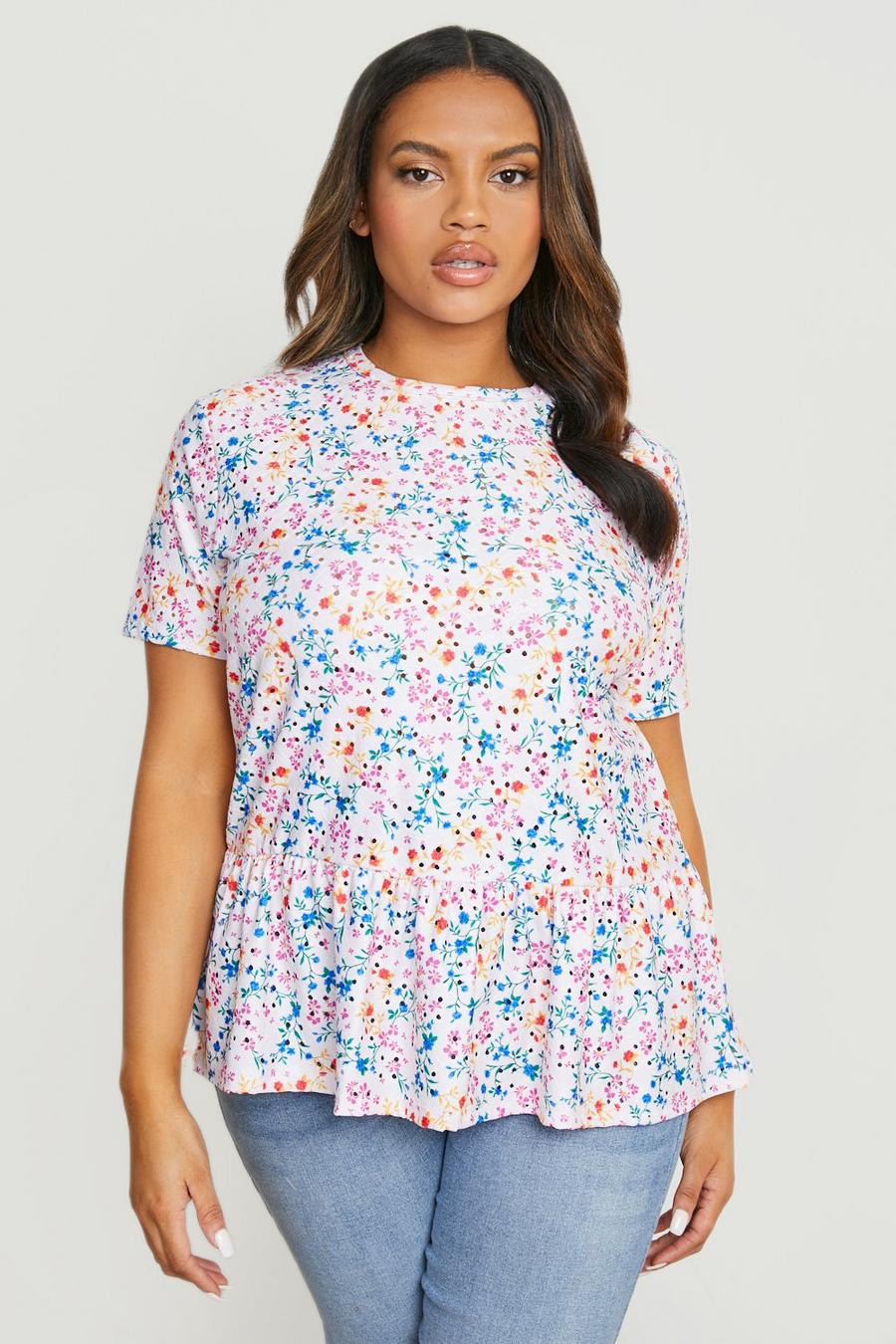 White Plus Floral Broderie Smock Top
