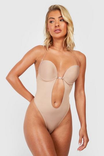 Plunge Pull In Body Shaping Bodysuit mocha