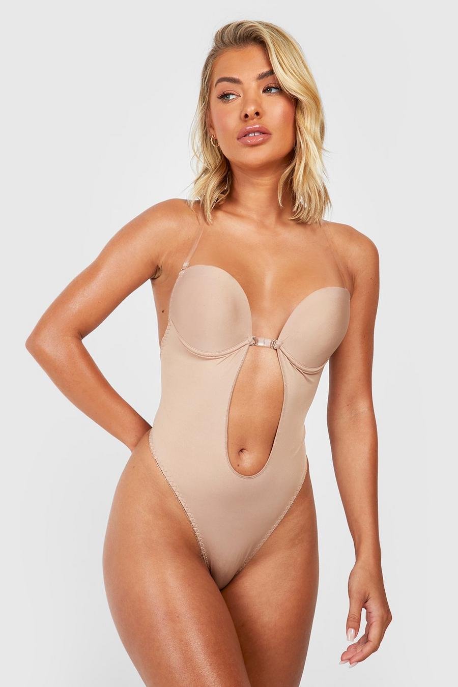 Mocha Plunge Pull In Body Shaping Bodysuit image number 1