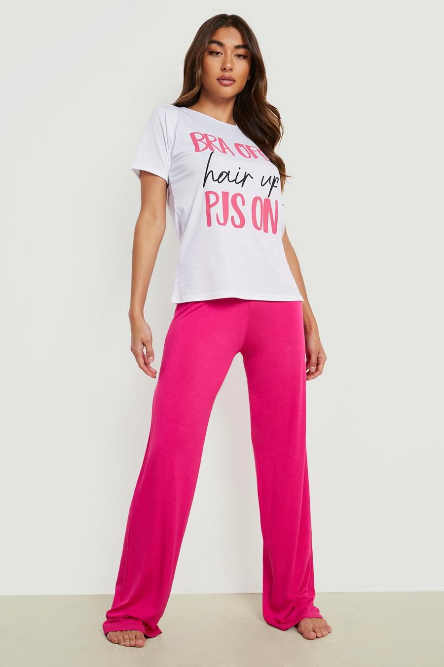 Pijama de pantalón largo y camiseta con eslogan, Hot pink image number 1
