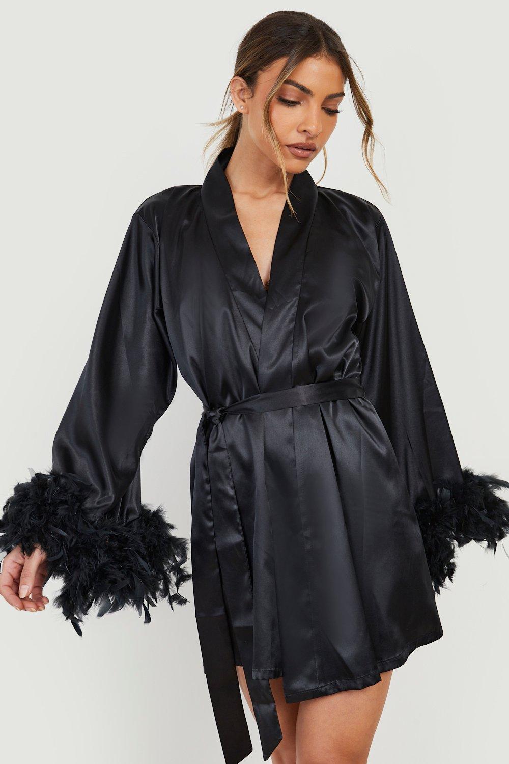 Black Lux Satin Kimono Robe