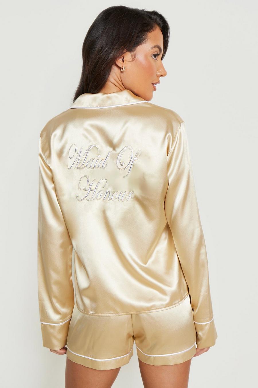 Champagne Maid Of Honor Embroidery Pj Short Set image number 1