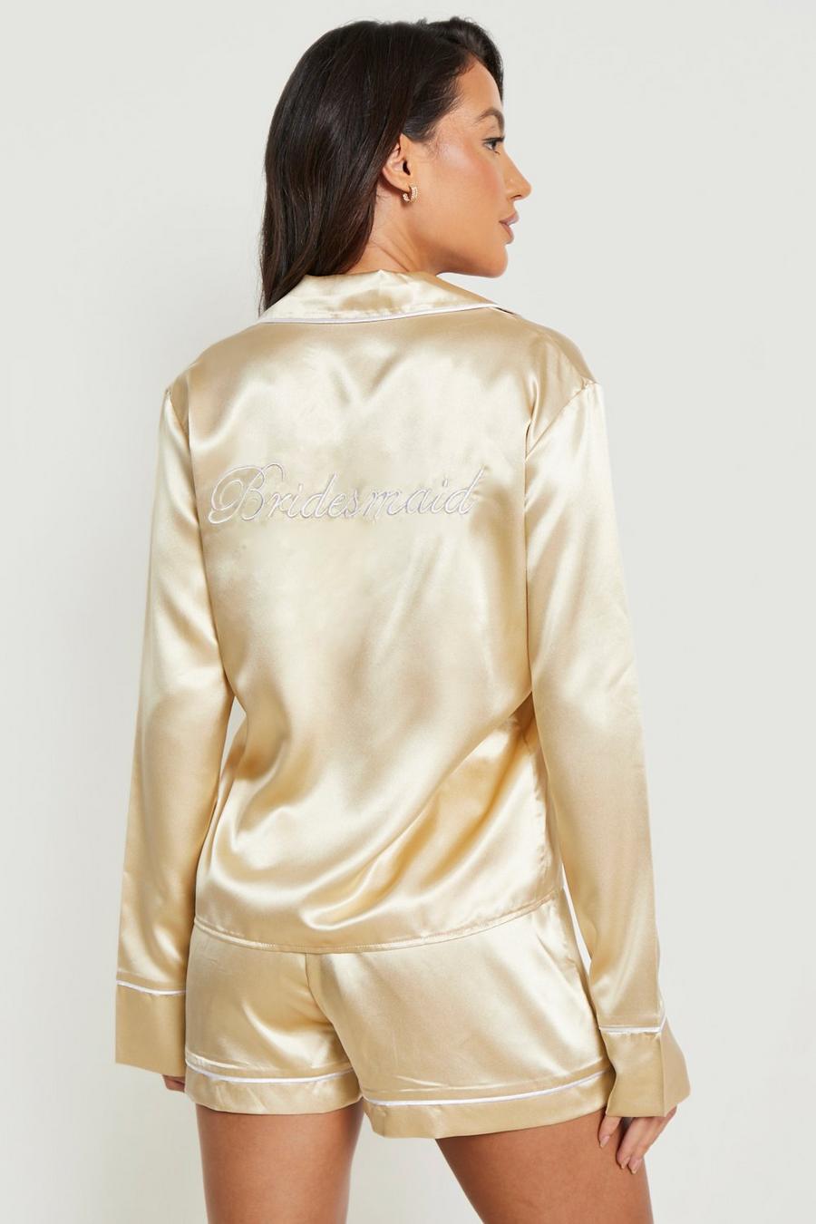 Champagne Bridesmaid Embroidery Pj Short Set  image number 1