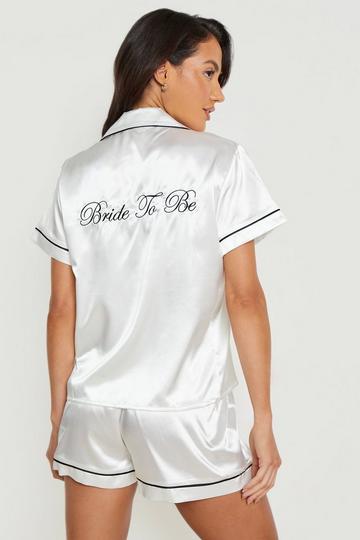 Bride To Be Embroidery Satin Short Set white