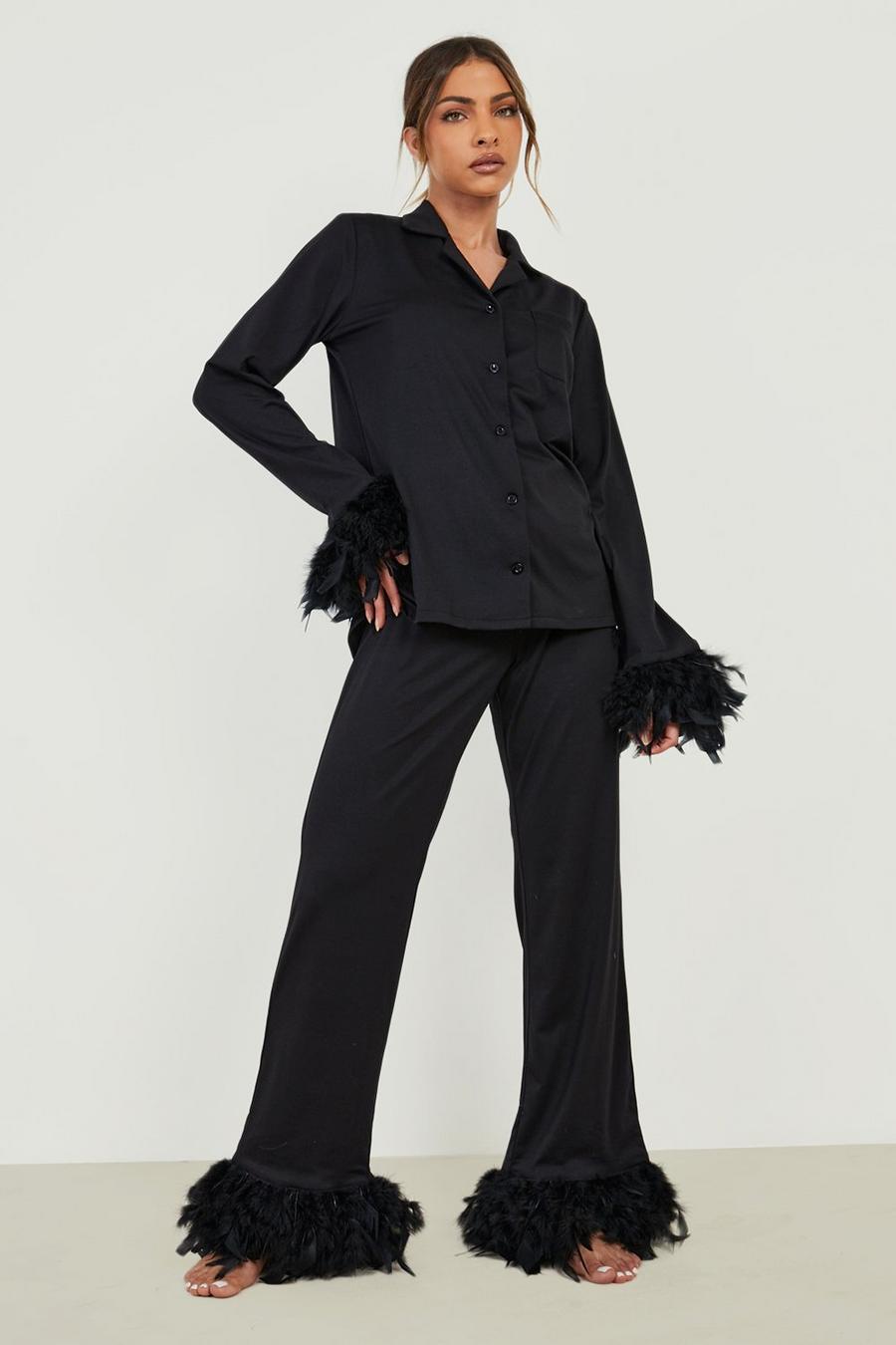 Black Premium Feather Jersey Pj Shirt & Trouser  image number 1