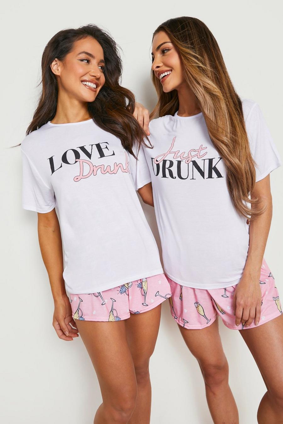 Pink Just Drunk T-shirt och pyjamasshorts image number 1