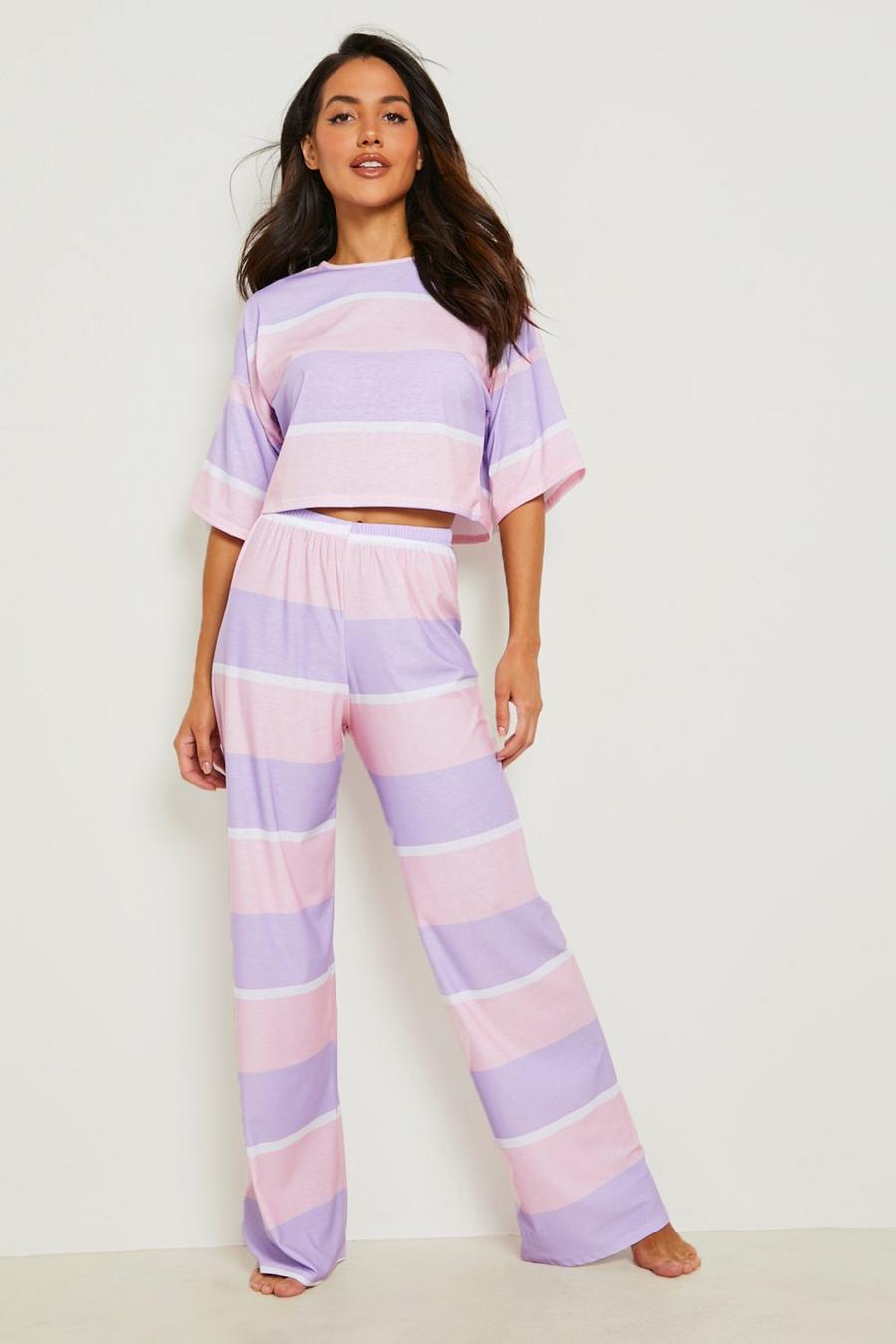 Pink Randig pyjamastopp och byxor image number 1