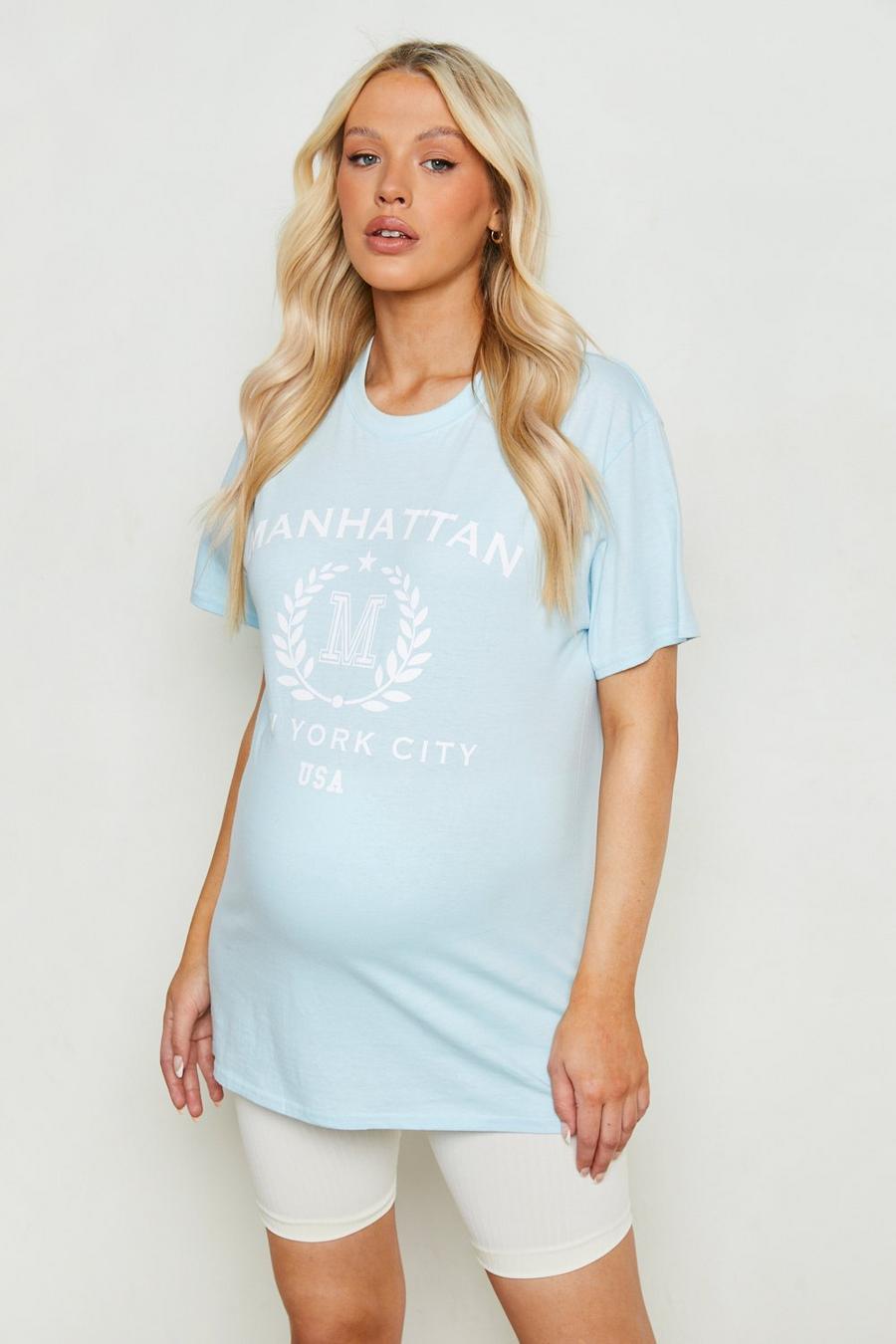 Camiseta Premamá oversize con estampado de Manhattan, Blue azzurro image number 1