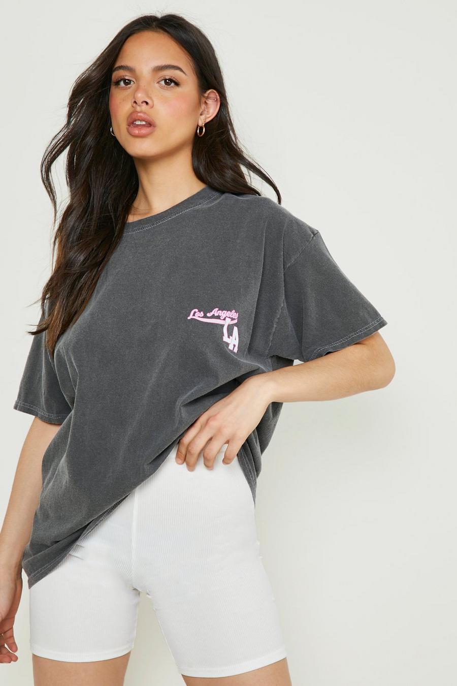 Charcoal La Oversized Graphic T-Shirt image number 1