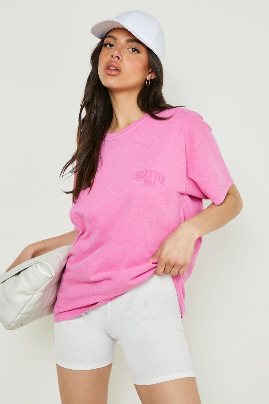 Hot pink Seattle Oversized Printed T-shirt  image number 1