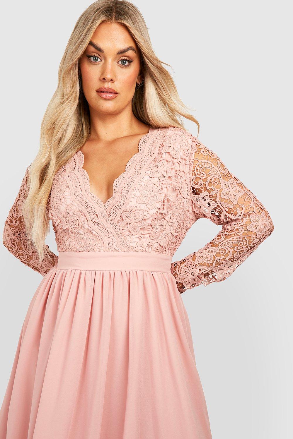 Buy Love & Roses Pink Scallop Lace Skater Dress from Next Luxembourg