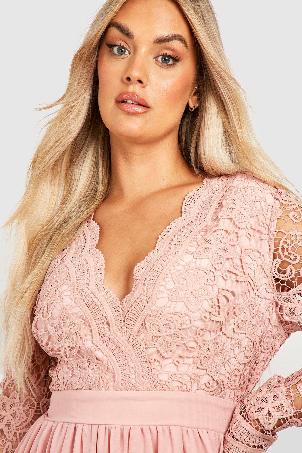 Boohoo exclusive sleeveless lace store midi dress in pink