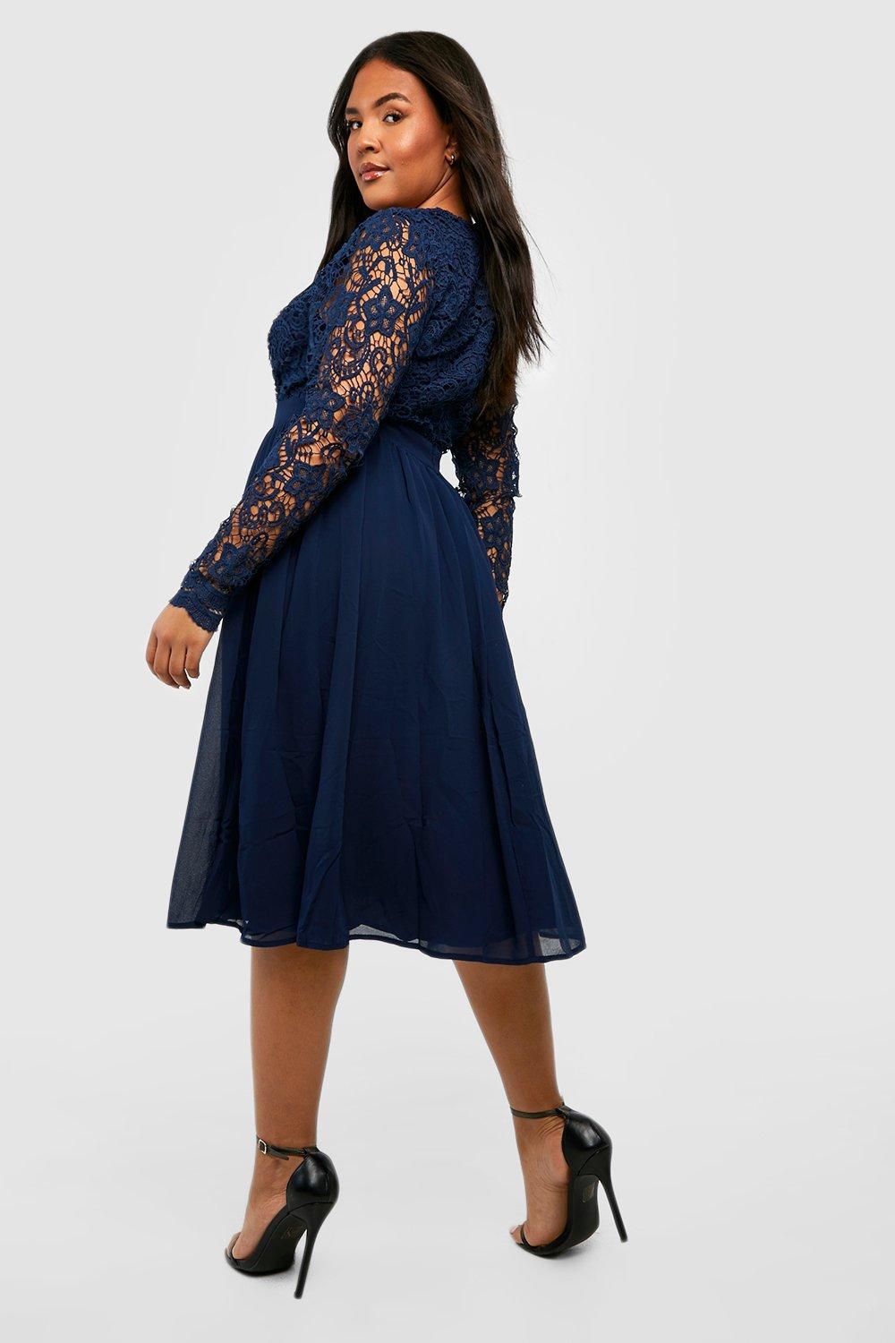 Long sleeve navy blue lace outlet dress