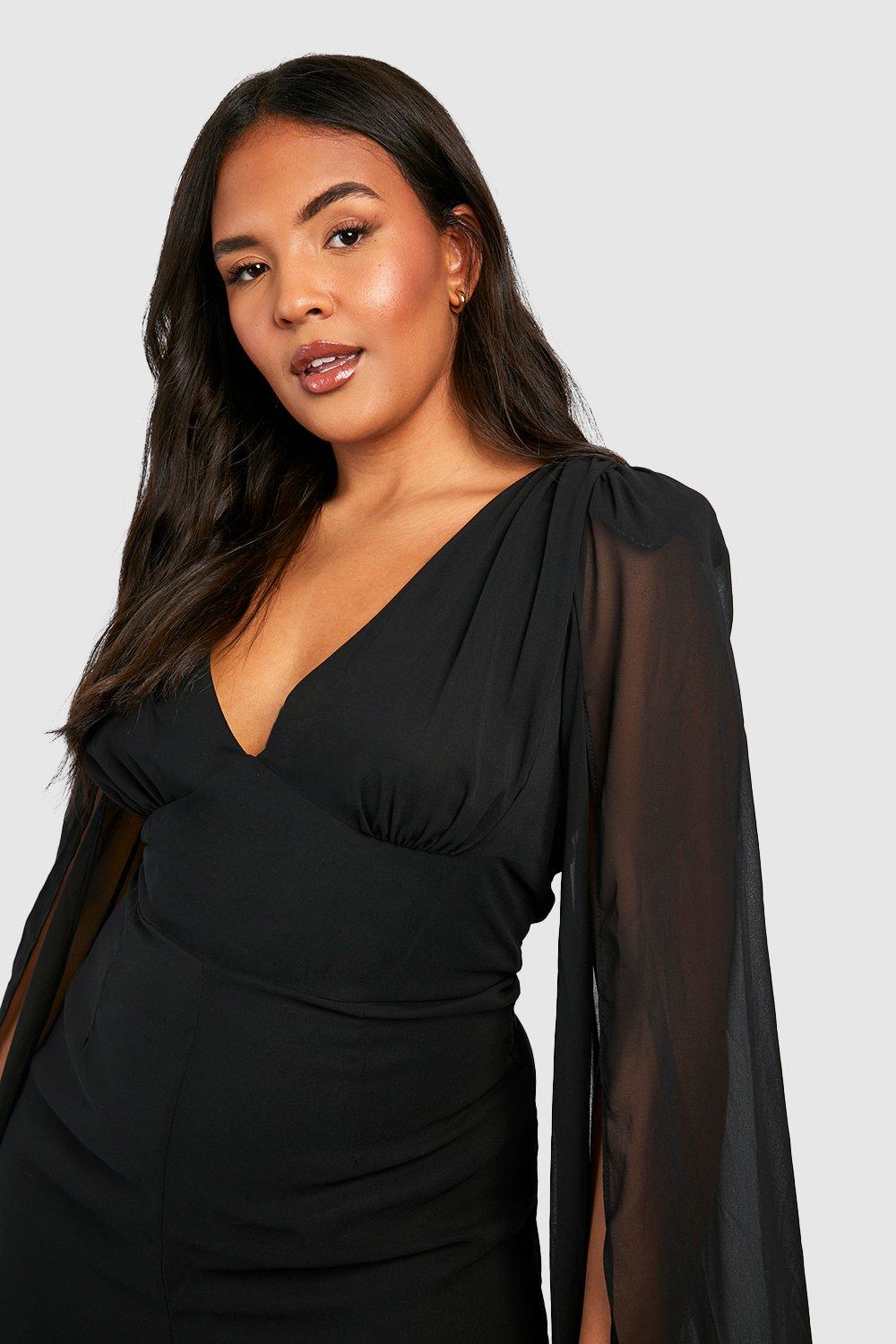 Plus Chiffon Cape Sleeve Wide Leg Jumpsuit boohoo IE