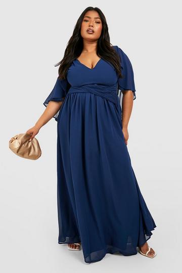 Navy Plus Bridesmaid Chiffon Angel Sleeve Wrap Maxi Dress