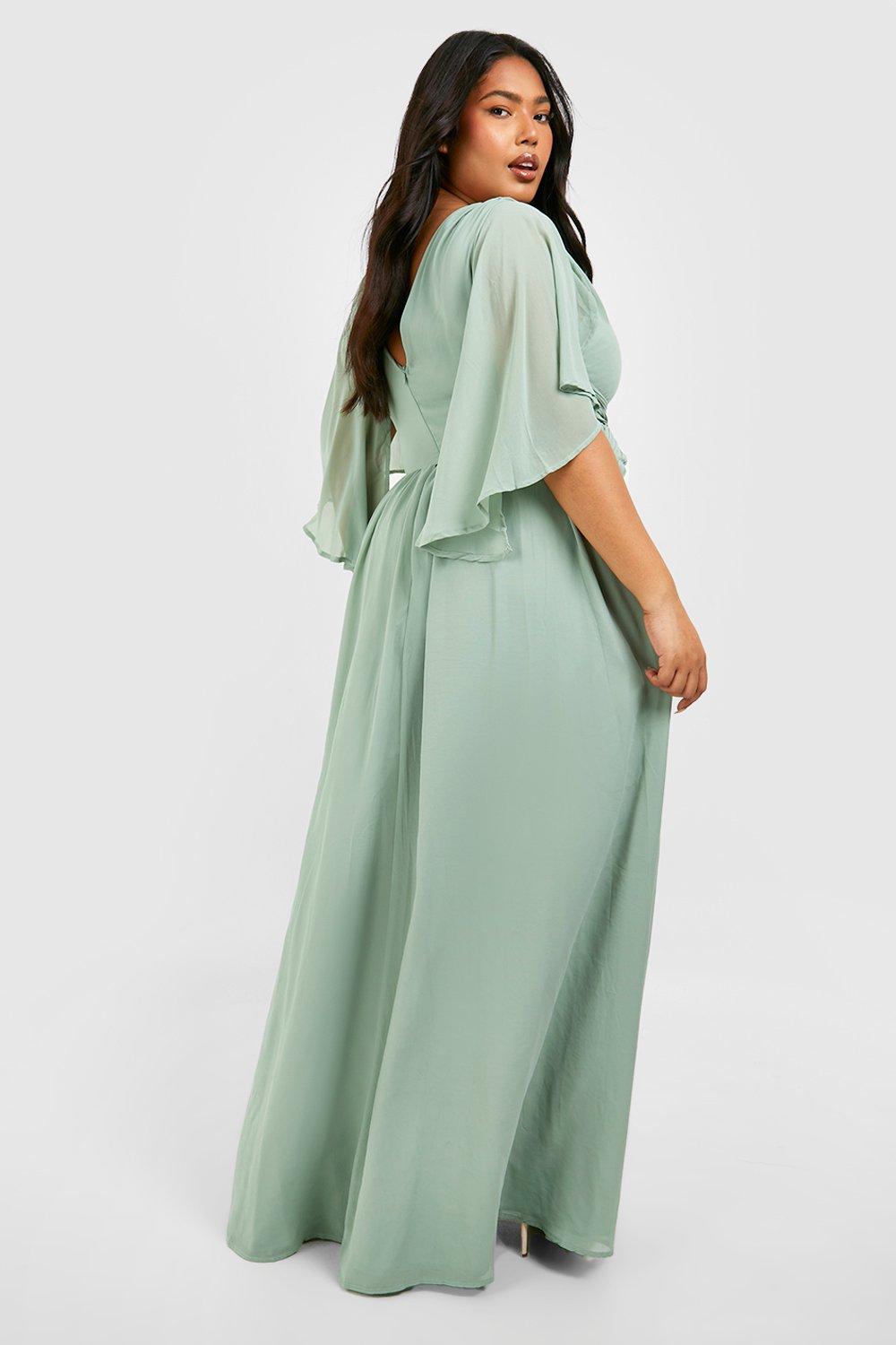 Plus Bridesmaid Chiffon Angel Sleeve Wrap Maxi Dress boohoo