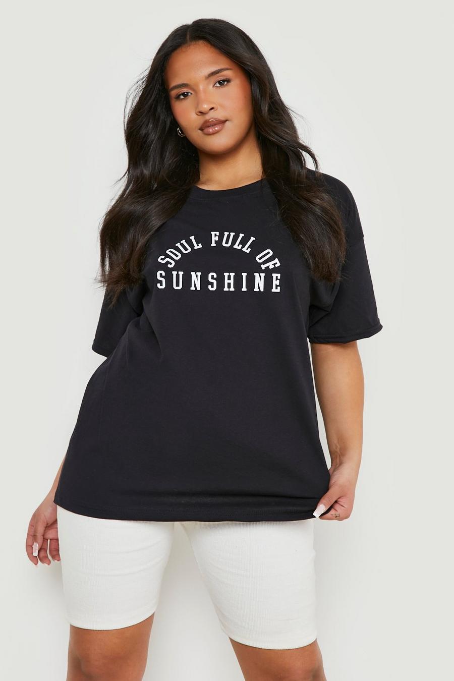 Grande taille - T-shirt à inscription Soul Of Sunshine, Black schwarz image number 1