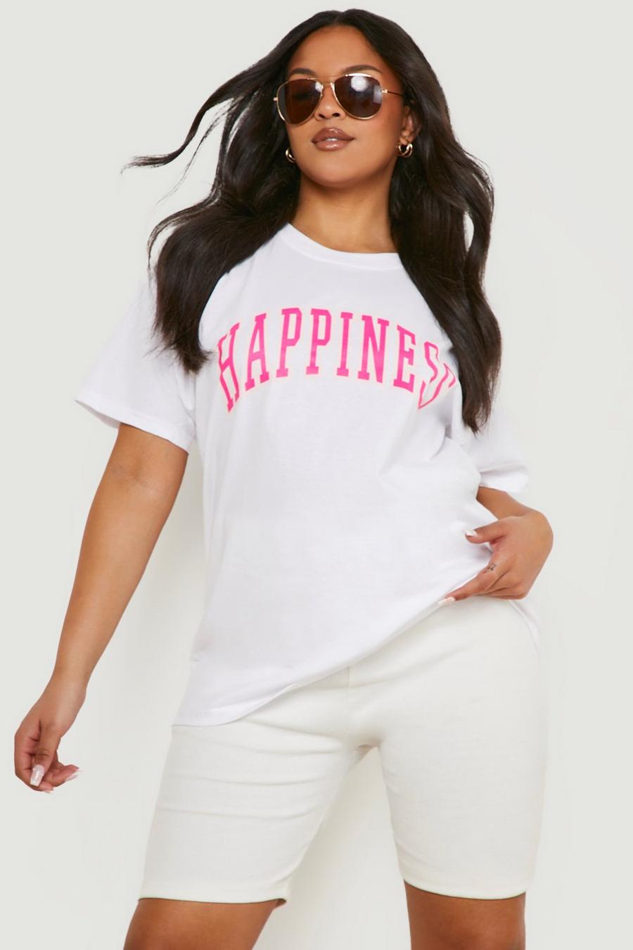 White Plus Happiness Slogan T-shirt image number 1