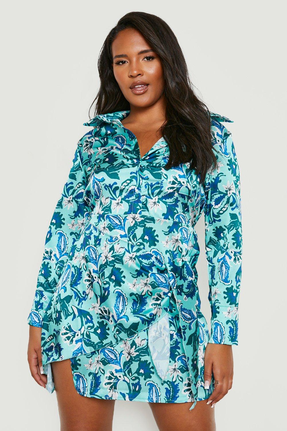 Grande taille Robe chemise nou e la taille motif cachemire