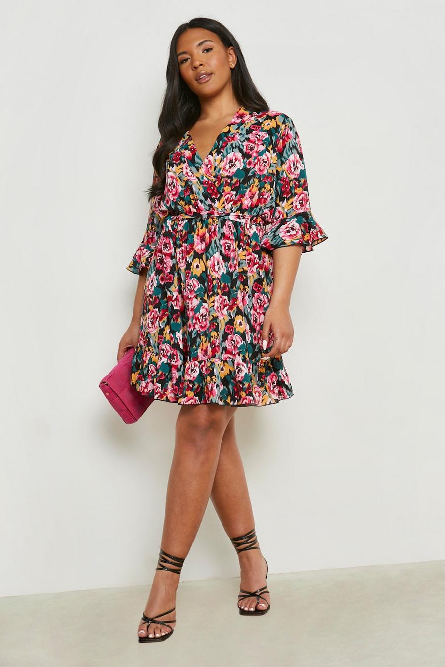 Multi Coloured Wrap Over Dress - Fairlie Curved
