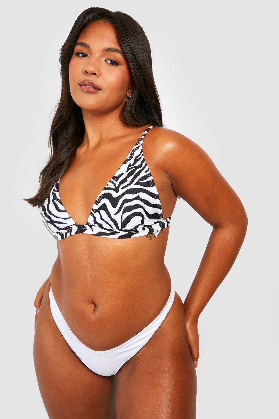 Black Plus Zebra Triangle Bikini Top
