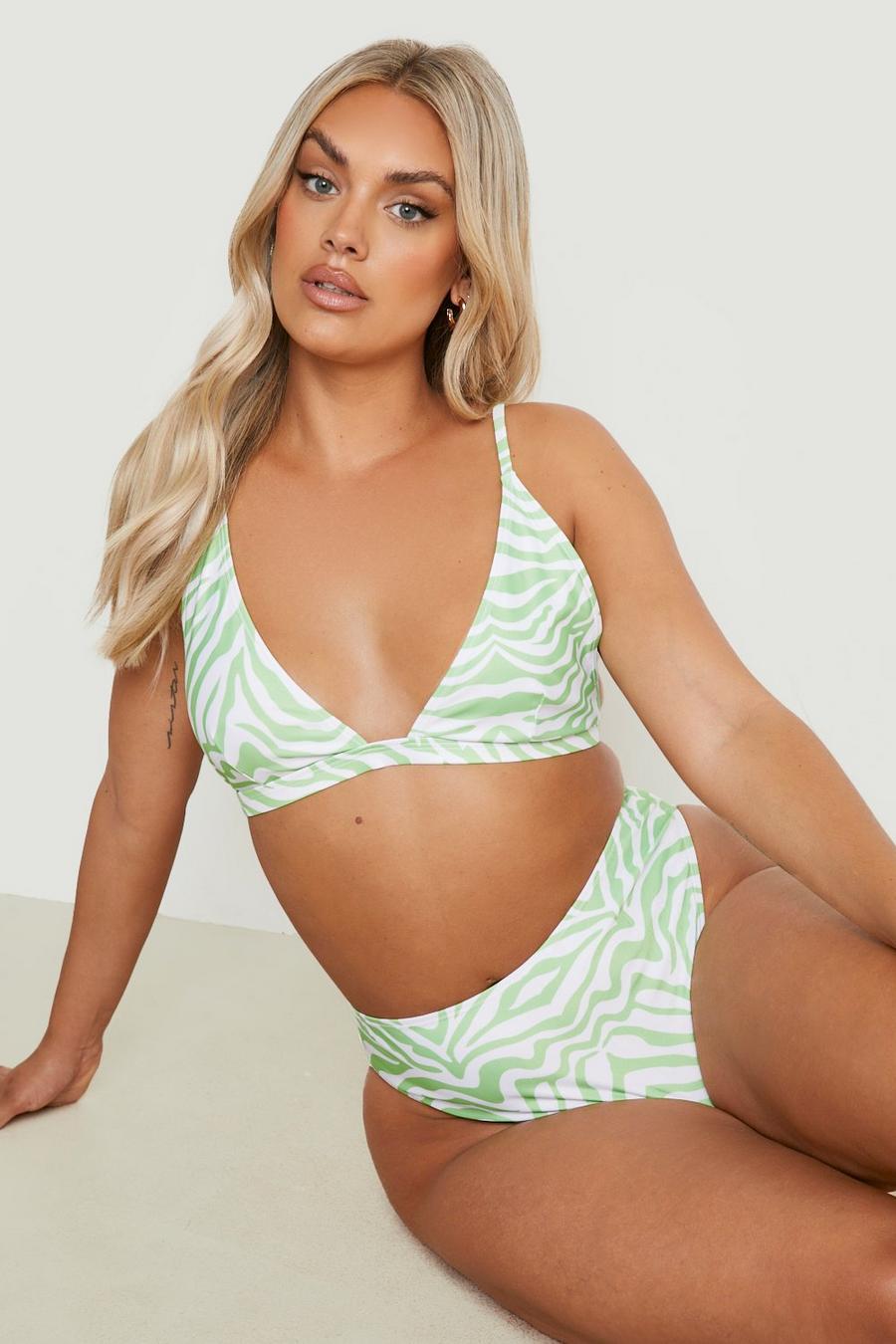 Lime grön Plus Zebra Triangle Bikini Top