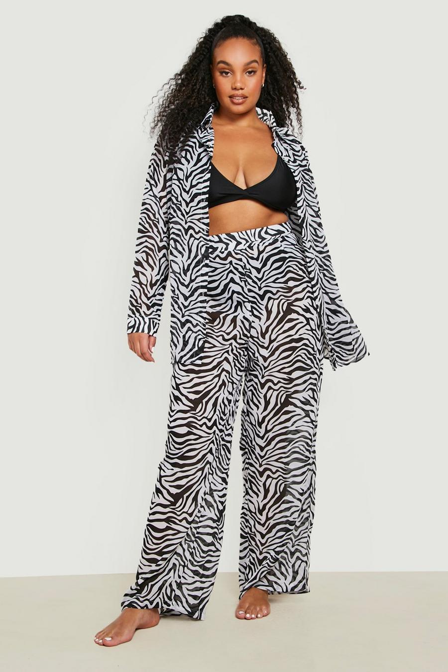 Black Plus Zebra Chiffon Beach Trousers image number 1