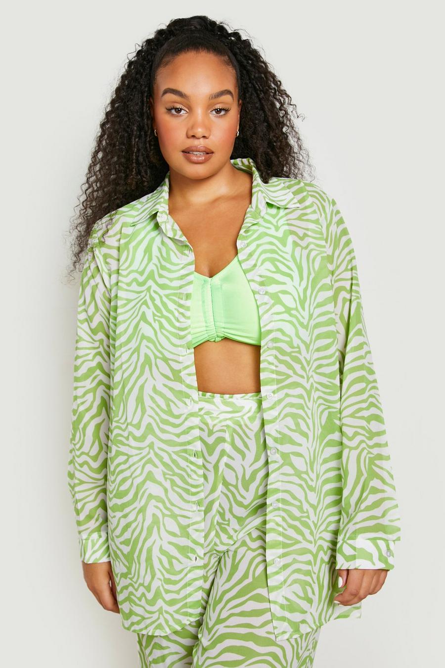 Lime green Plus Zebra Chiffon Beach Shirt