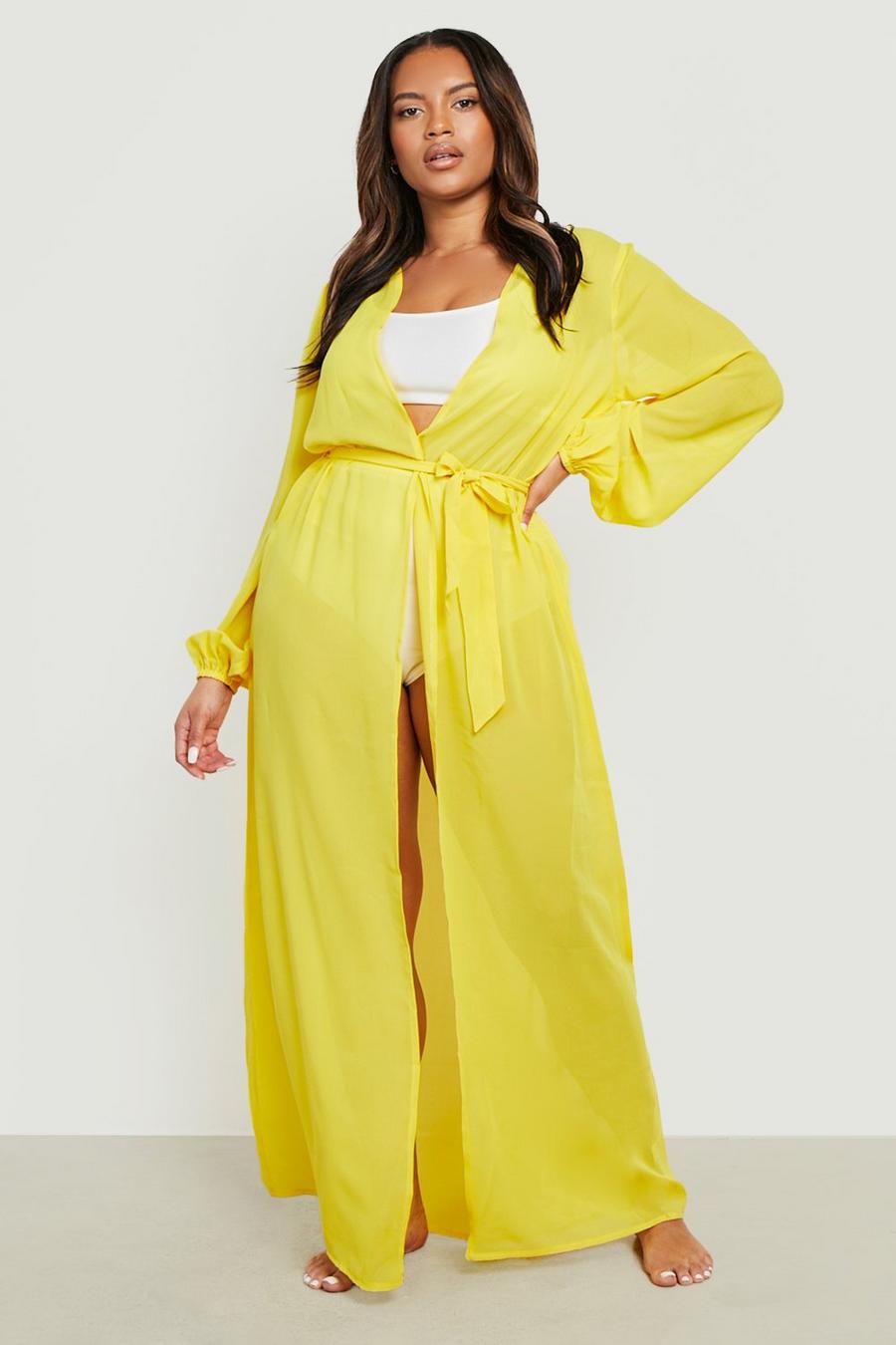 Yellow Plus Chiffon Strand Kimono