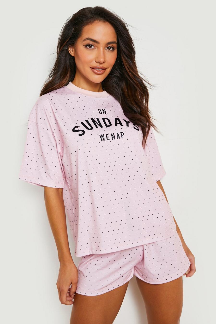 Jersey Pyjama Shorts-Set mit Slogan, Pink