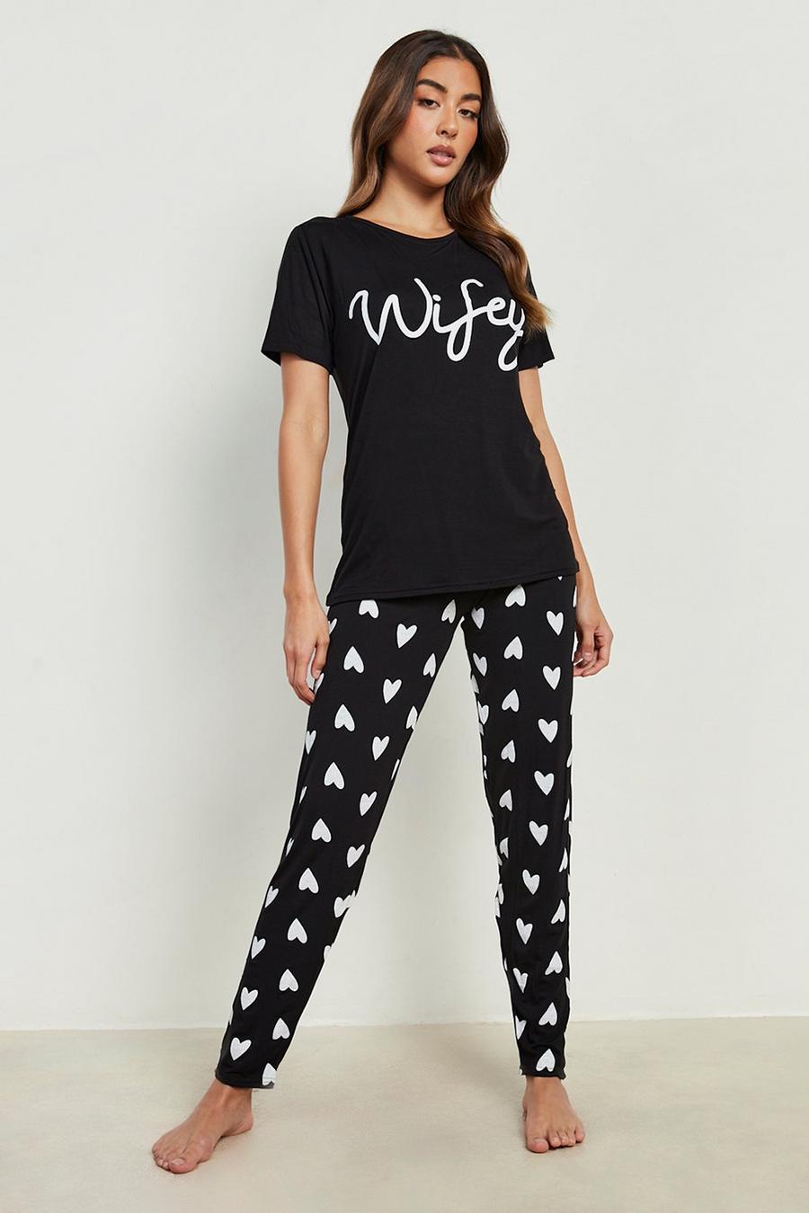 Black Wifey Heart Print T-shirt & Legging Set image number 1