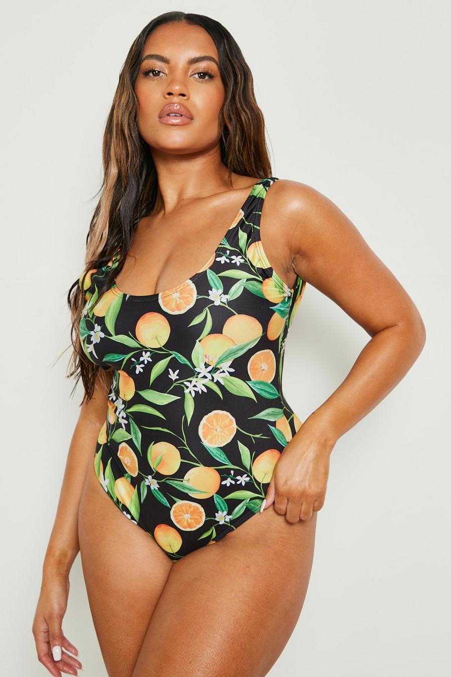 Black Plus Fruit Print Swimsuit image number 1